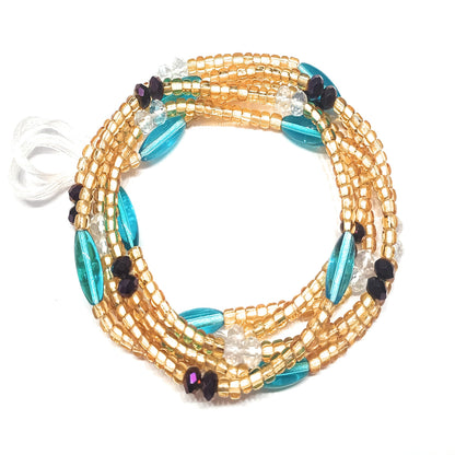 Gold and Clear Waist Bead Strands with Colorful Accent Beads, Mixed Variety