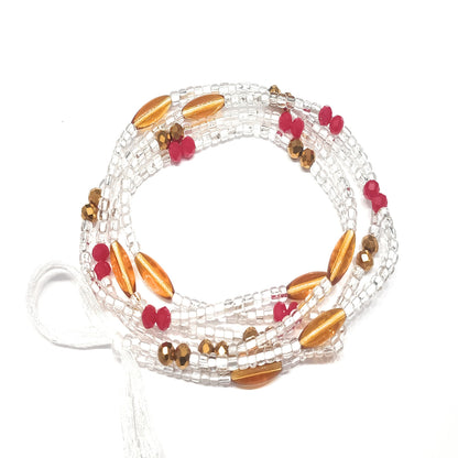 Gold and Clear Waist Bead Strands with Colorful Accent Beads, Mixed Variety