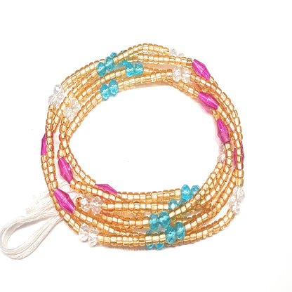 Gold and Clear Waist Bead Strands with Colorful Accent Beads, Mixed Variety