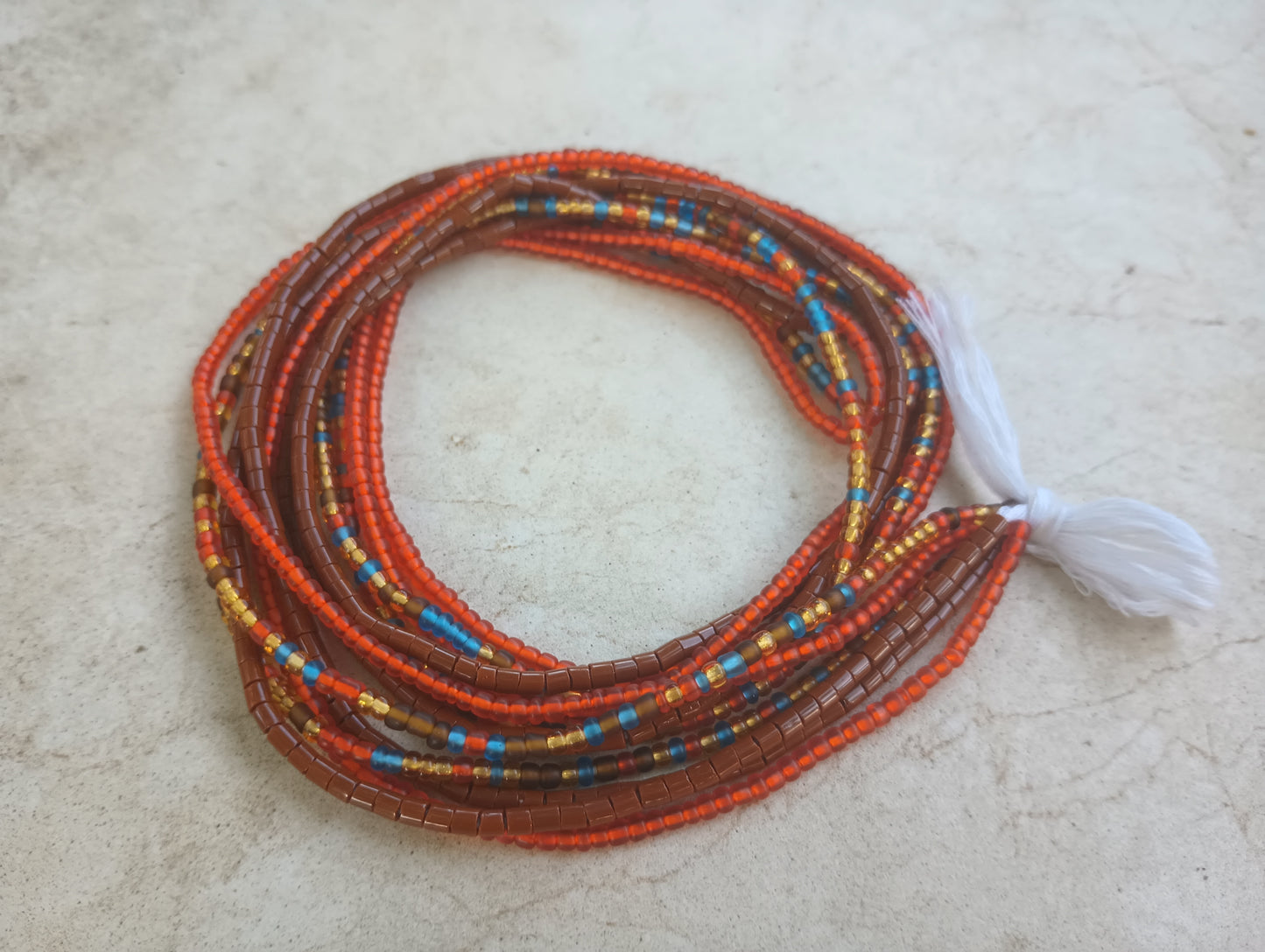 Colorful Harvest Waist Bead Set, 3 Tie-on Cotton Strands, 44 Inches of Adjustable Waist Beads