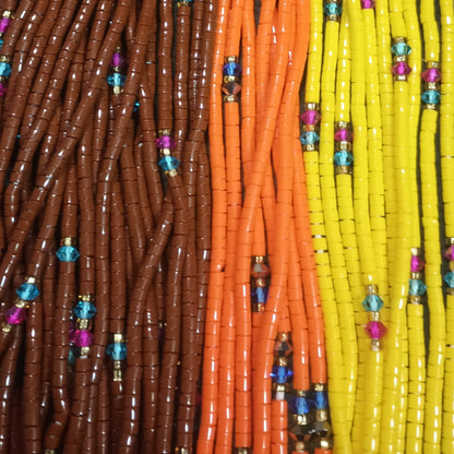 Single Color Czech Waist Bead Strands with Accent Beads, Variety Colors, 42-Inch Tie-on Cotton Strings